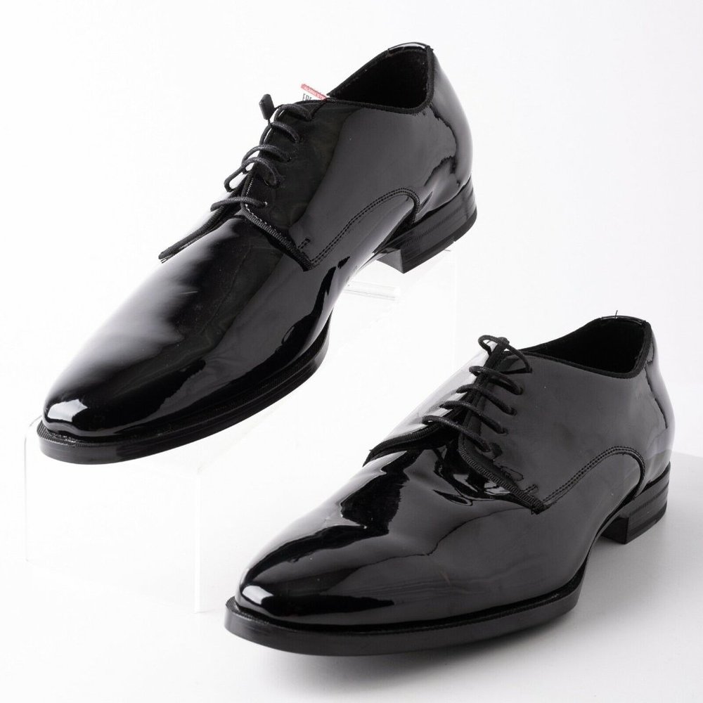 Zara Mens Black Derby Shoes Patent Finish Sz 12 45 - Picture 1 of 11